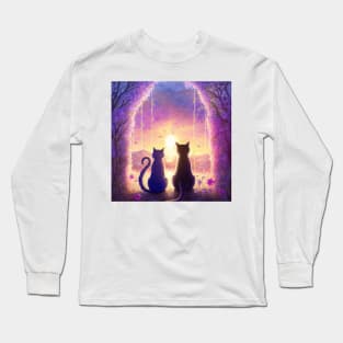 Adorable Two Cats Sunset Gaze Long Sleeve T-Shirt